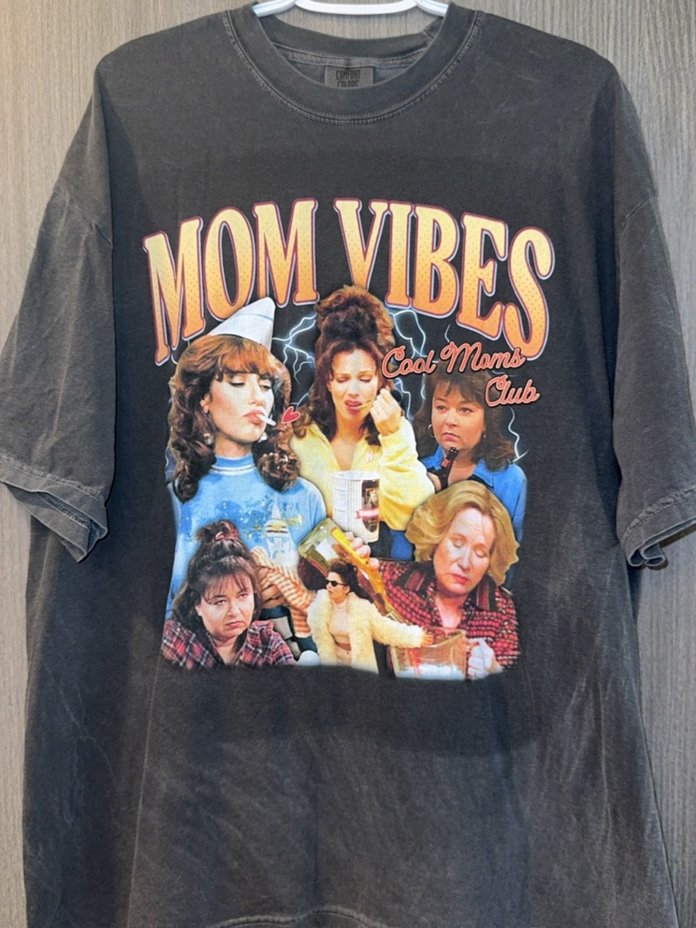 Mom Vibes Graphic Tee - Black with Multicolor Collage